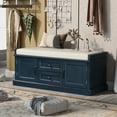 thumbnail image 1 of 42.5" Entry Storage Bench with Removable Cushion, 2 Drawers and 2 Cabinets, Entryway Hallway Foyer Shoe Bench End of Bed Bench with Aluminum Handles, Over 200 lbs Weight Capacity (Antique Navy), 1 of 9