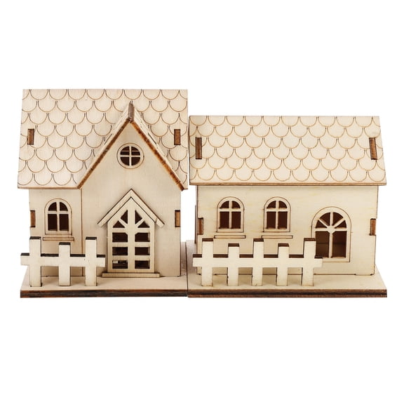 Raindrops 2Pcs Craft Houses Luminous Small Wooden Houses Khaki House Shape For Holiday Decorations Home Office Mantel