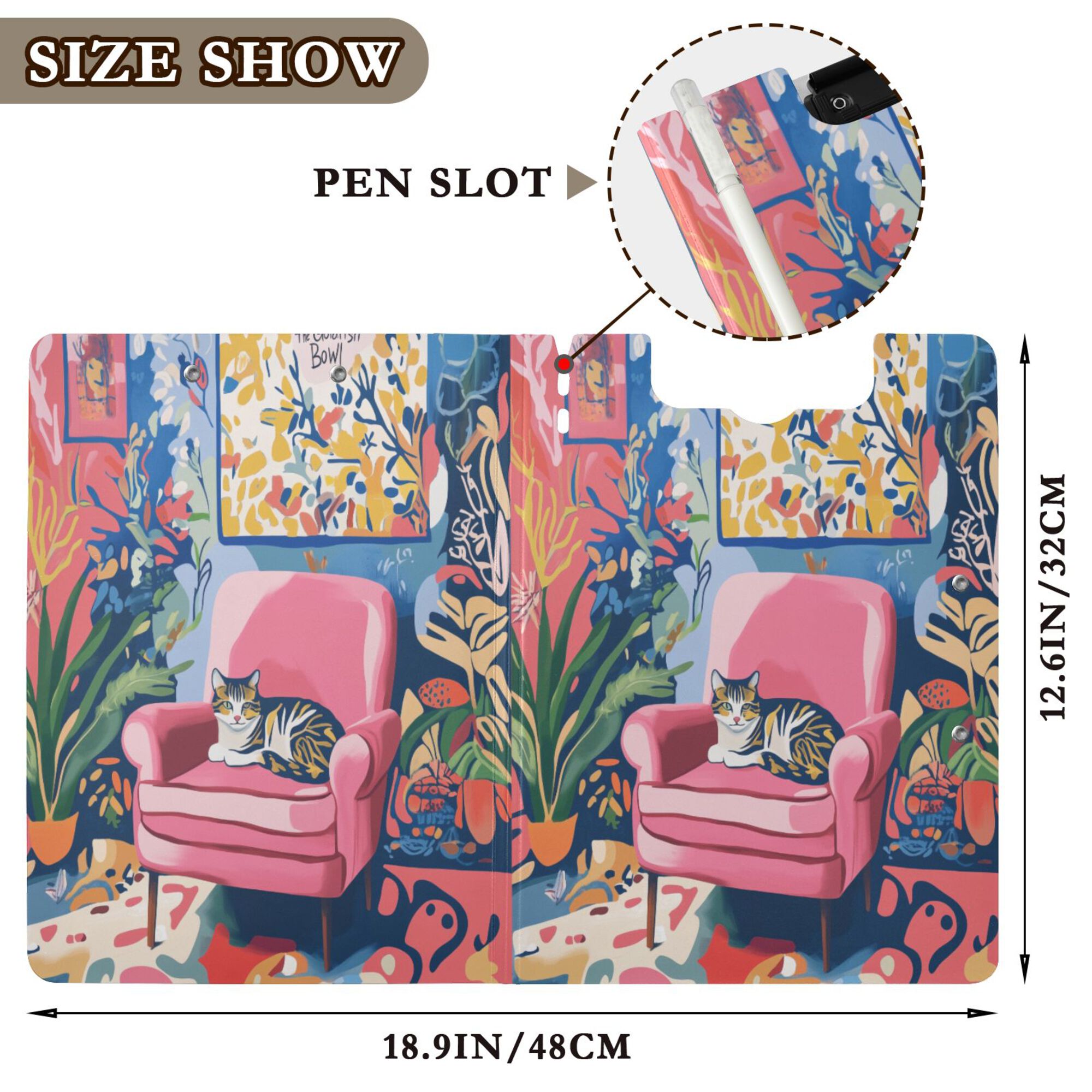 FORMRS A4 Clipboard Folder with Pen Holder Horizontal Foldable School Office Binder, Art Cat