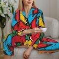 thumbnail image 6 of Honeii Colorful Arrow Graffiti Pattern Print Women's Pajama Sets Long Sleeve Button Down Sleepwear Nightwear Soft Pjs Lounge Sets 2PCS-Large, 6 of 7