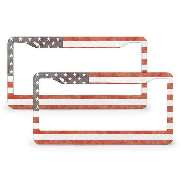 Rustic USA Flag Vintage American Flag Patriotic Striped Design Stars Old Aged License Plate Frames 2 Pieces Fourth of July License Plate Cover Front Plates Frames Car Tag Frame US Vehicles