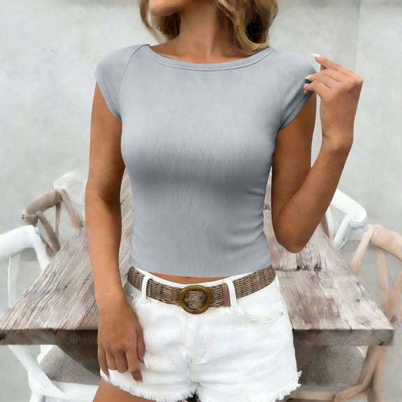 Xuyuer Ribbed Cap Sleeve Crop Tops for Women Tight Fitted Cropped T Shirts 2026 Summer Trendy Short Sleeve Tee