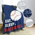 thumbnail image 4 of Sports Fleece Blanket 40" x 50" Eat Sleep Baseball Navy Blue Lightweight Fuzzy Cozy Soft Warm Throw for Man Boy Teen, Air Conditioning, 4 of 6