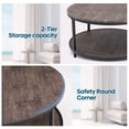 thumbnail image 7 of Round Coffee Table, 35.5" Rustic Coffee Table ,Cocktaile Table with 2-Tier Wooden Storage Shelf, Modern Living Room Furniture, Light Walnut, 7 of 7