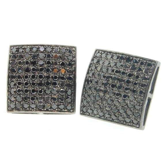 Diamond Studs Mens 10K Black Gold Round Pave Square Shape Earrings 1.64 Tcw.