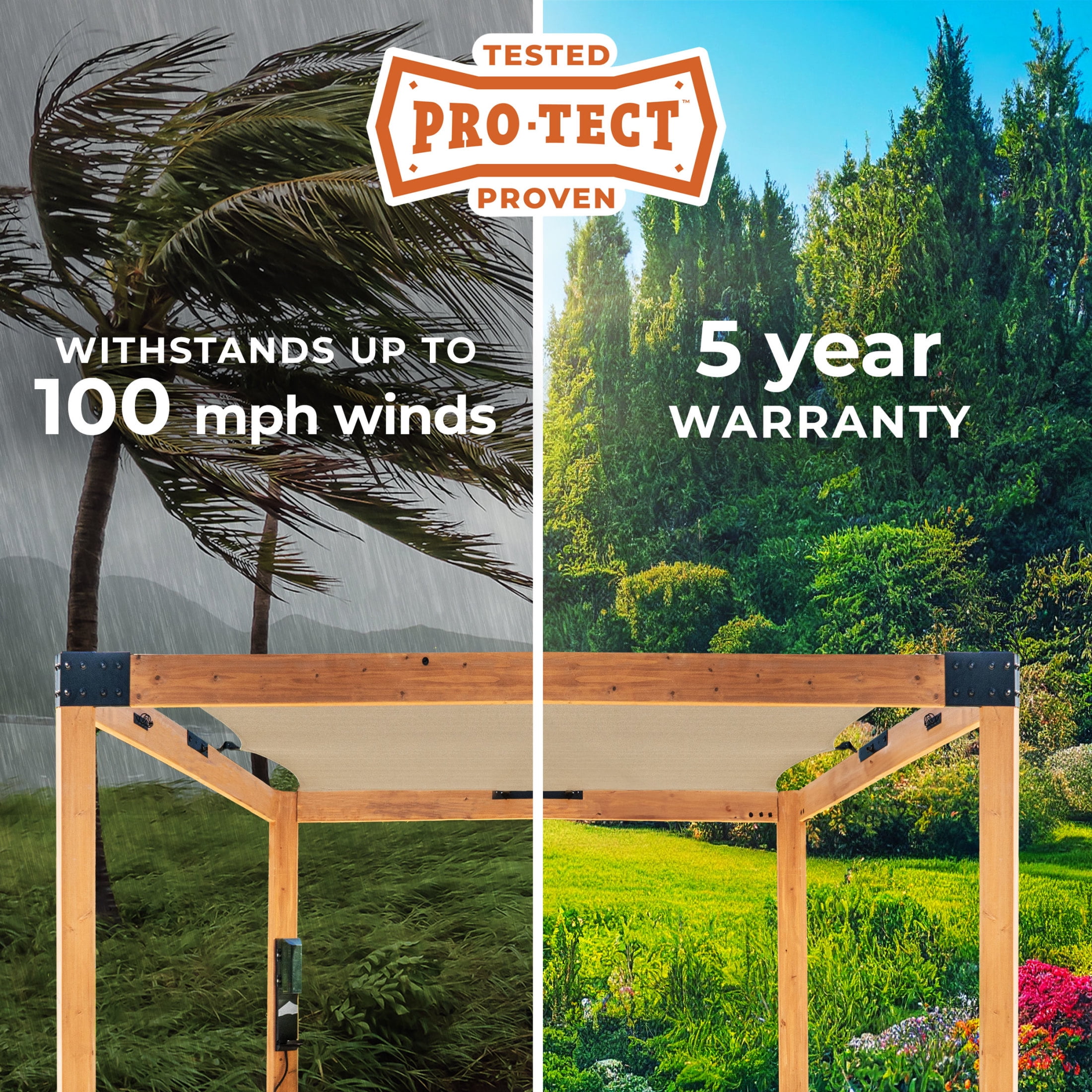 Backyard Discovery Brendan 12'x10' Cedar Wood Pergola Kit, Shade Sail Canopy, PowerPort