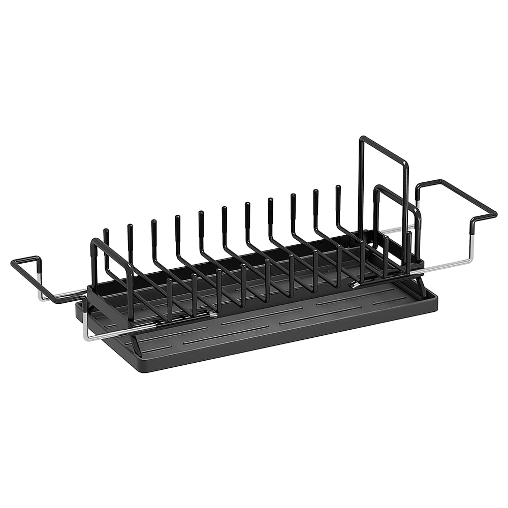 Sink Dish Drying Rack, Expandable Small Dish Rack Over Sink with Silicone Drying Tray, Black
