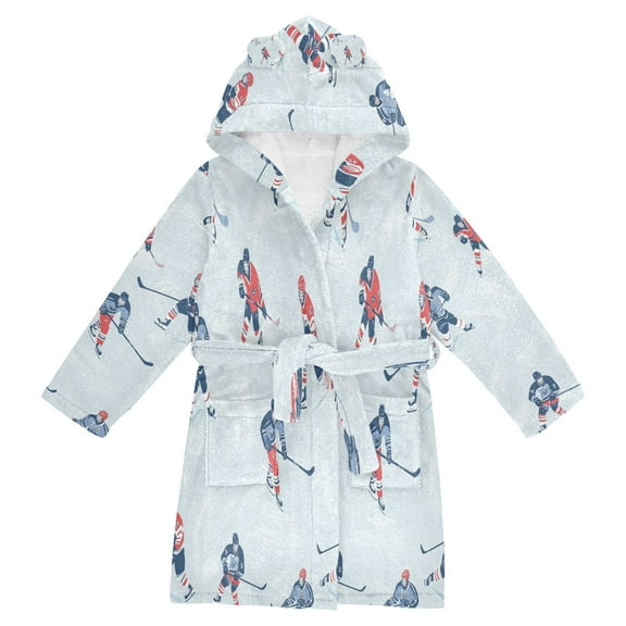 FORMRS Niños Bathrobe Unisex Hooded Robe Soft Plush Pajamas Sleepwear, Size 2-3T, Hockey Action Zone