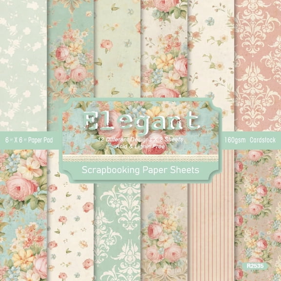 Scrapbook Paper, 24 Sheets 6 x 6 Inch Colored Decoupage Paper Scrapbooking Photo Album Craft Junk Journal Supplies
