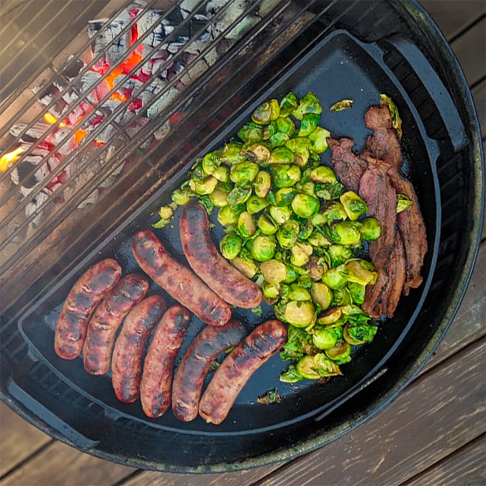 SnS Grills Slow 'N Sear® Cast Iron Drip 'N Griddle Pan 18" — 3-in-1 Cast Iron Drip Pan & Smashburger Griddle for Weber 18-Inch Kettle & Home 'N Roam Travel Kettle