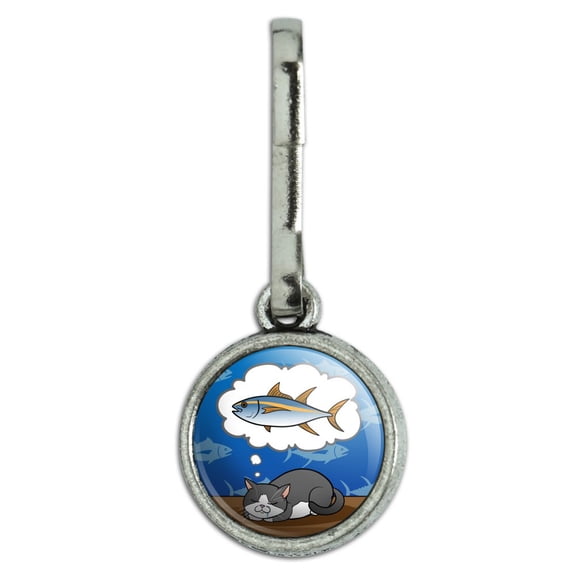 Cat Dreaming of Fish Antiqued Charm Clothes Purse Suitcase Backpack Zipper Pull Aid