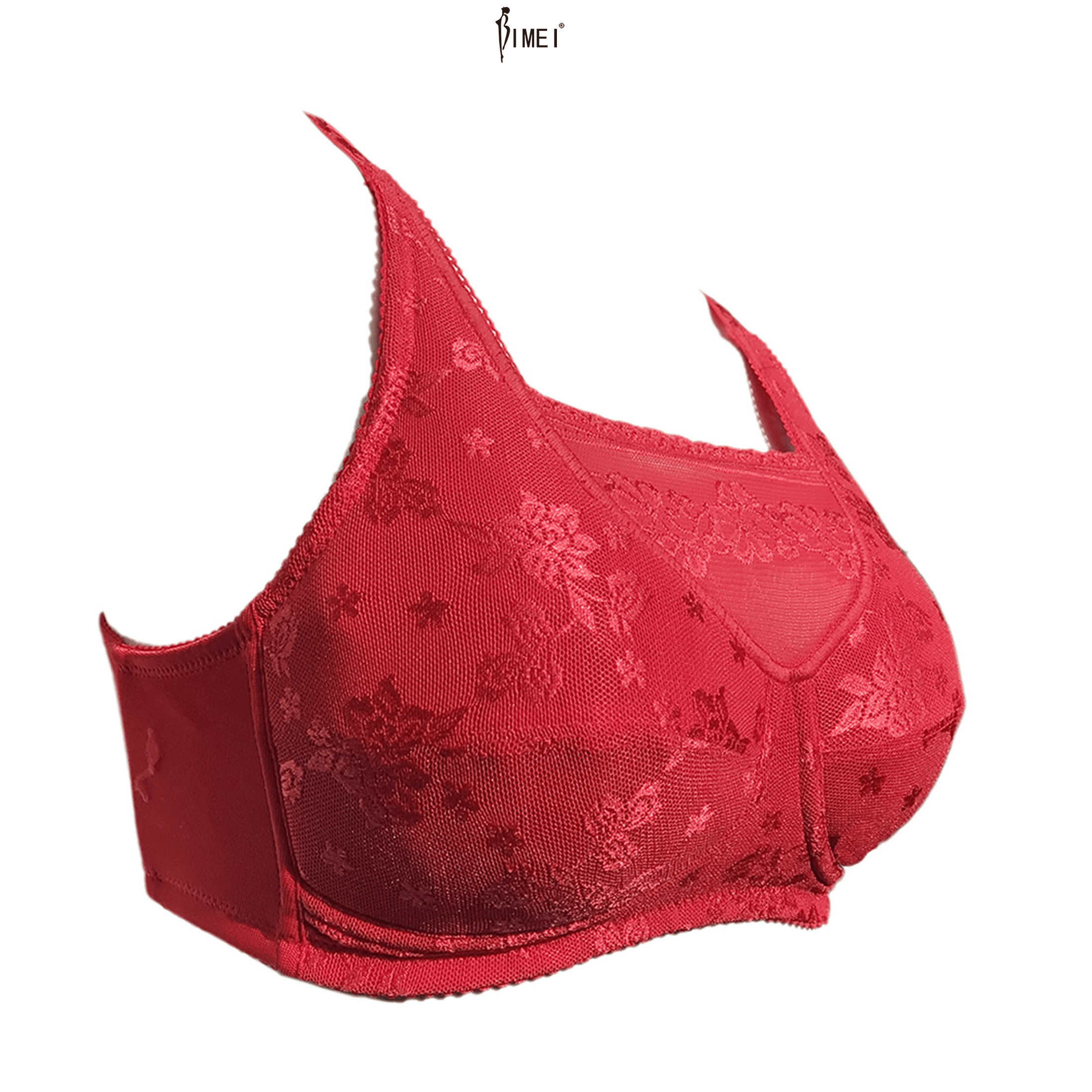 BIMEI Mastectomy Bra with Pockets for Breast Prosthesis Women Wirefree Everyday Bra plus size8103,Red, 48B