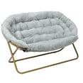 thumbnail image 2 of Emma + Oliver Folding Double Saucer Chair in Gray Faux Fur with a Soft Gold Steel Frame for Dorm, Living Room, or Bedroom, 2 of 13