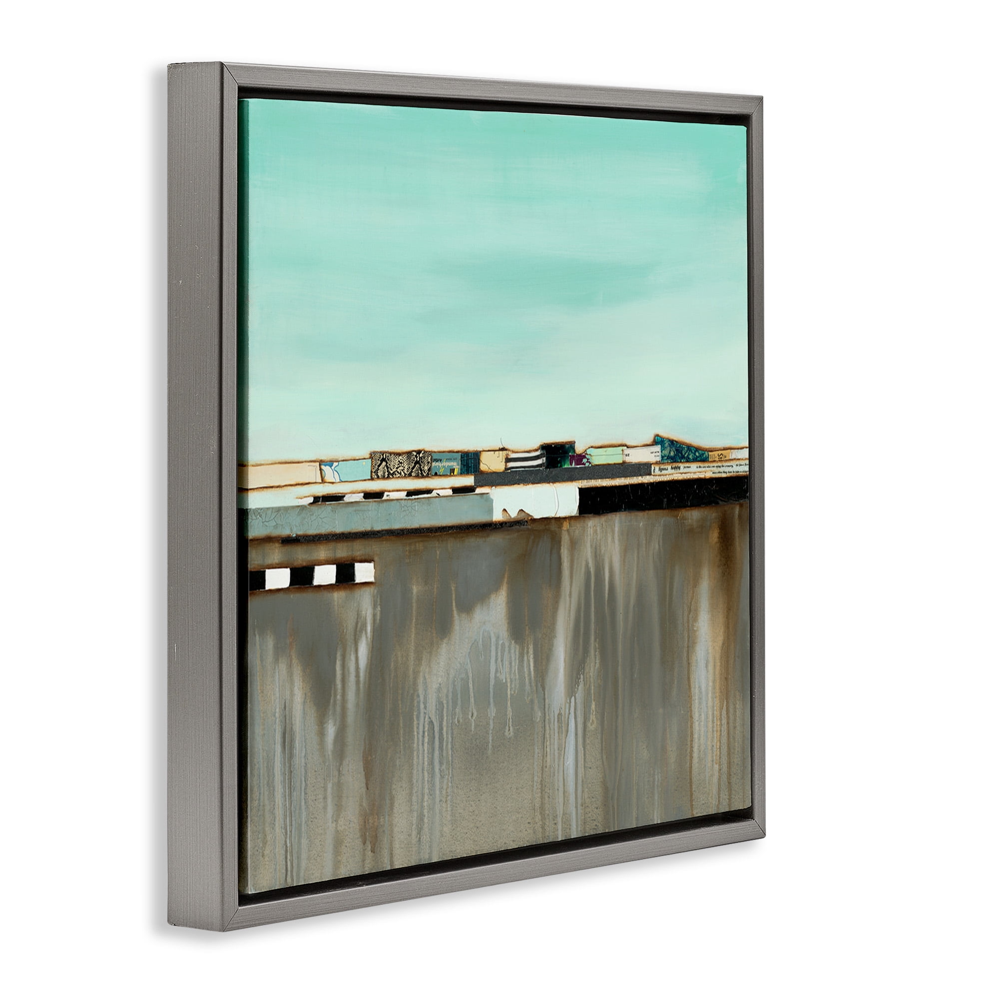 Stupell Industries Unique Urban Landscape Collage Abstract Painting Gray Floater Framed Canvas Art Print Wall Art, 18 x 18