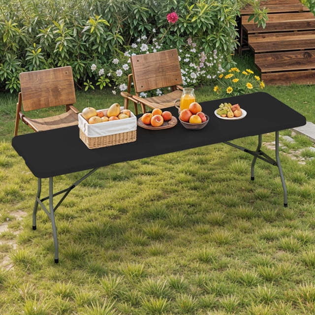 DEXTRUS Table de Pique-Nique Pliant de 8 Pi avec Poignée de Transport, Mobilier de Patio en Résine, Noir