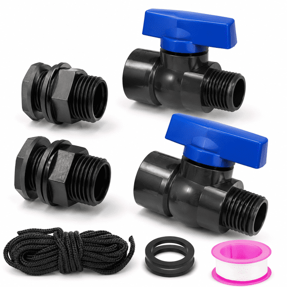 Rain Barrel Spigot Kit 2-Pack, 3/4-Inch GHT PVC Bulkhead Fitting and Drain Valve