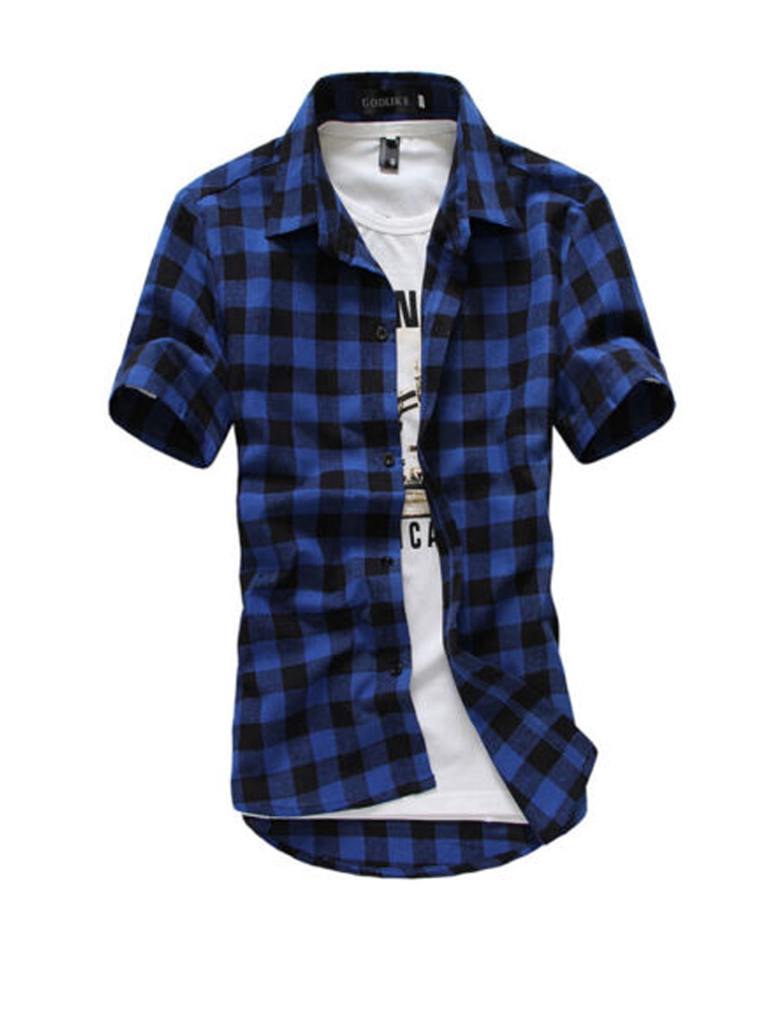 Nanquan Men Leisure Summer Short Sleeve Plaid Fashion Boyfriend Button up Shirts