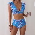 thumbnail image 5 of Minjewel Women High Waist Ruffled 2 PC Bikini Swimsuit Fashion Beach Bathing Suit, Royal Blue M, 5 of 6
