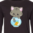 thumbnail image 4 of Inktastic Kitty And The Fish Bowl, Cute Little Cat, Fish Long Sleeve Youth T-Shirt, 4 of 5