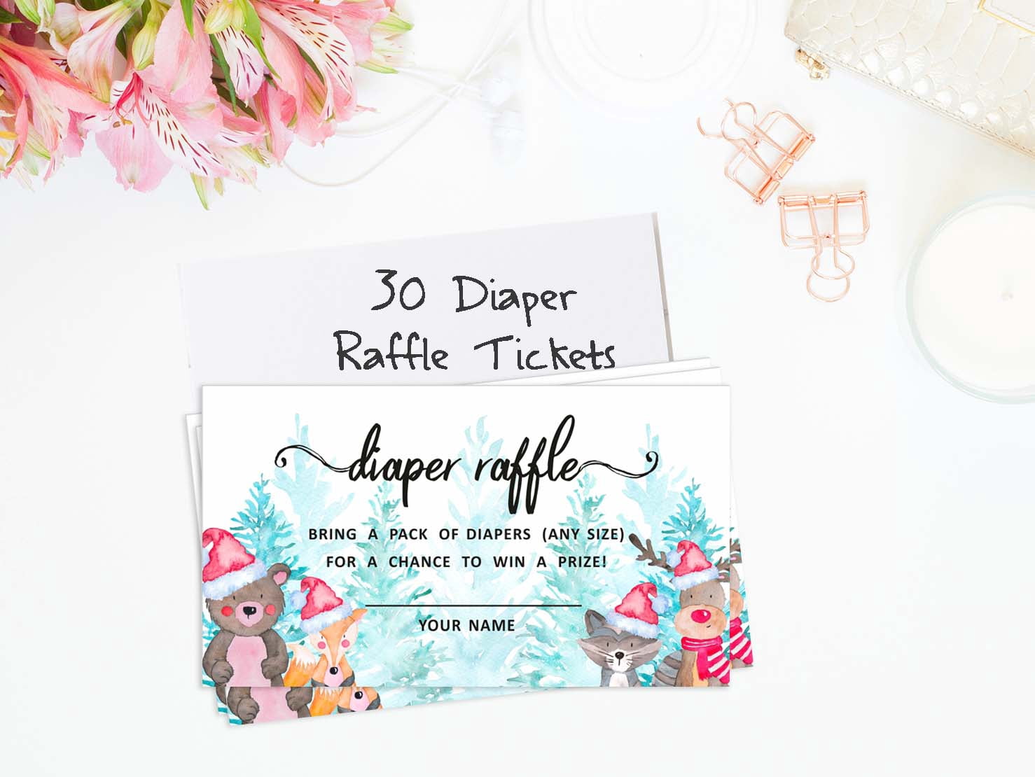 Inkdotpot 30Baby ShowerDiaper Raffle Ticket Lottery Insert Cards Supplies Games For Baby Shower Party Winter Jungle Theme Bring A Pack Of Diapers To Win Favors Gifts And Prizes