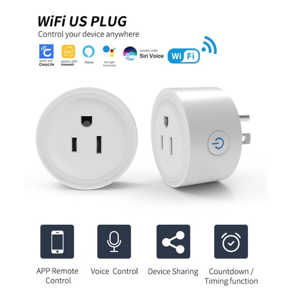WiFi Smart Plug, App Remote Control & Voice Control Outlet with Timer Function, US Standard Smart Socket Adapter