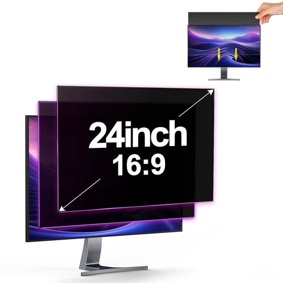 GUDTEKE 24 inch Computer Privacy Screen Filter for 16:9 Monitor, Anti-Glare and Blue Light Blocking, 1 Pack