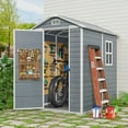 thumbnail image 3 of Asofer 6x4ft Resin Storage Shed, Plastic Outdoor Shed with Floor, Side Window, Lockable Door for Backyard, Garden, Patio, Gray, 3 of 10