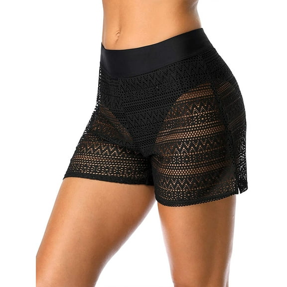 Charmo Womens Solid Mesh Swim Shorts High Waist Swimsuits Bottoms