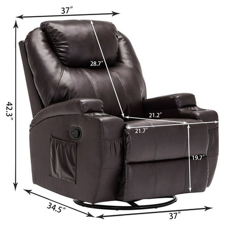 Reclining Sofa And Chair Massage Recliner Chair, 360 Degree Swivel and Heated Recliner Bonded Leather Sofa Chair with 8 Vibration Motors,Brown ()