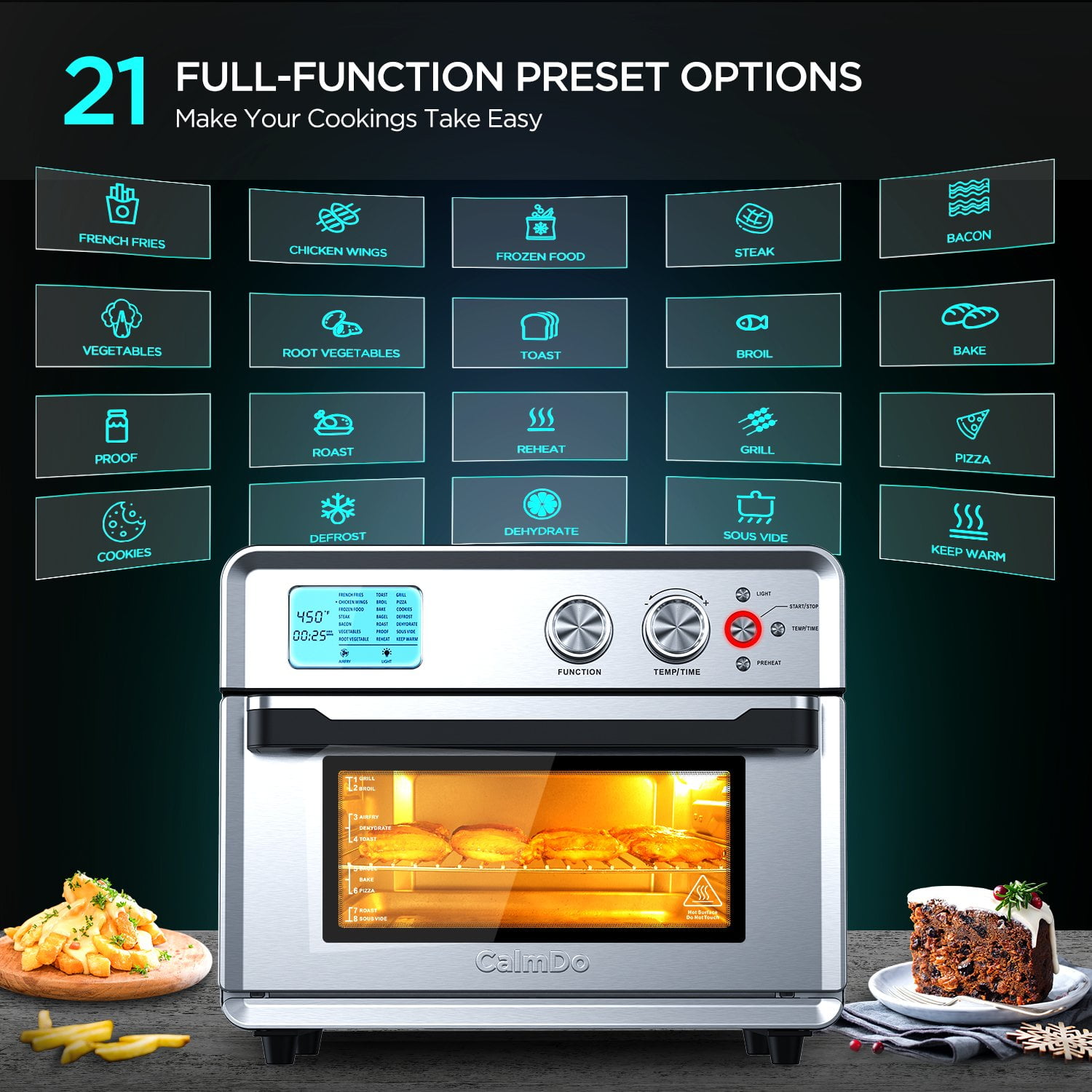 CalmDo Air Fryer Oven, Combo 12.7 Quarts Convection Toaster, Food