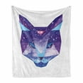 thumbnail image 1 of Space Cat Soft Flannel Fleece Throw Blanket, Kitty Head in Geometrical Lines with Star Cluster Cosmology Image, Cozy Plush for Indoor and Outdoor Use, 70" x 90", Sky Blue Purple, by Ambesonne, 1 of 6