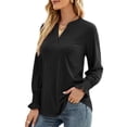 thumbnail image 2 of TEMOFON Womens Tops Long Sleeve Shirts Fall Casual V-neck T-Shirts Loose Puff Long Sleeve Tops Tunic Flowy Blouses Dressy Lightweight Pullover Sweatshirts Solid Color Black Size L, 2 of 6