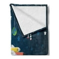 thumbnail image 2 of Outer Space Soft Flannel Fleece Throw Blanket, Rocket Ship Flying over the Moon with an Astronaut and Planets, Cozy Plush for Indoor and Outdoor Use, 50" x 60", Dark Teal and Multicolor, by Ambesonne, 2 of 5