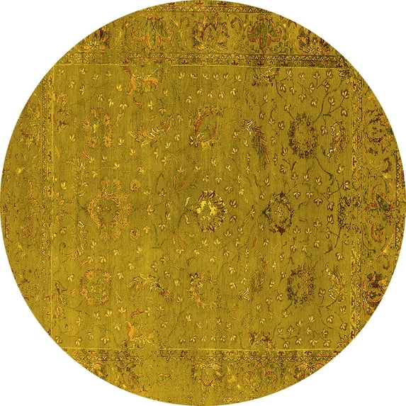 Ahgly Company Indoor Round Oriental Yellow Industrial Area Rugs, 7' Round