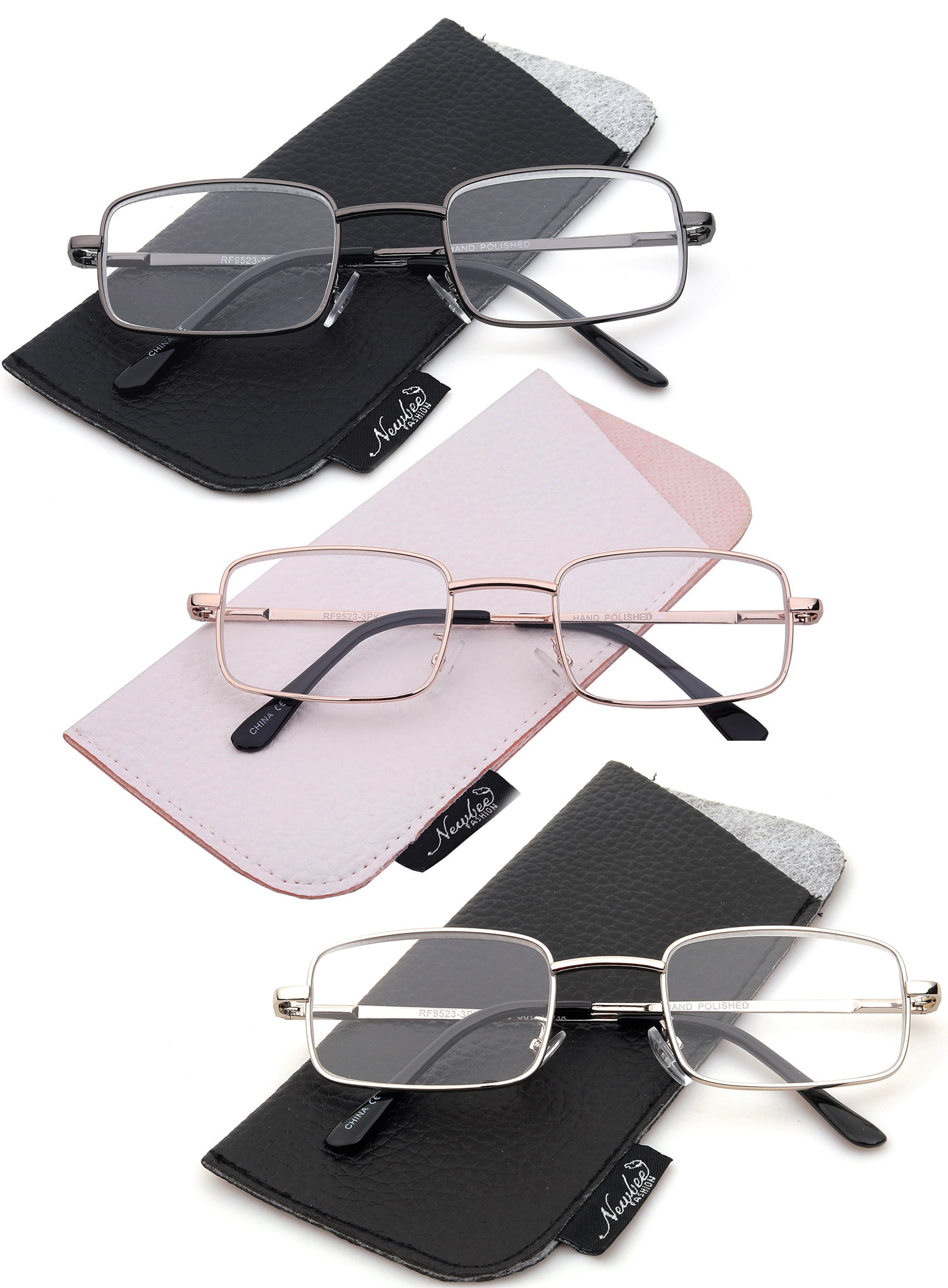 3 Pairs Newbee Fashion Rectangular Classic Metal Frame Reading Glasses 