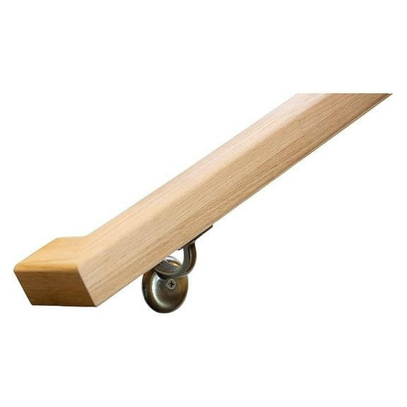 Modern Red Oak Handrail Kit with Wall Returns and Wall Mount Brackets. Rectangular 6002 Profile. Solid and Unfinished Red Oak.