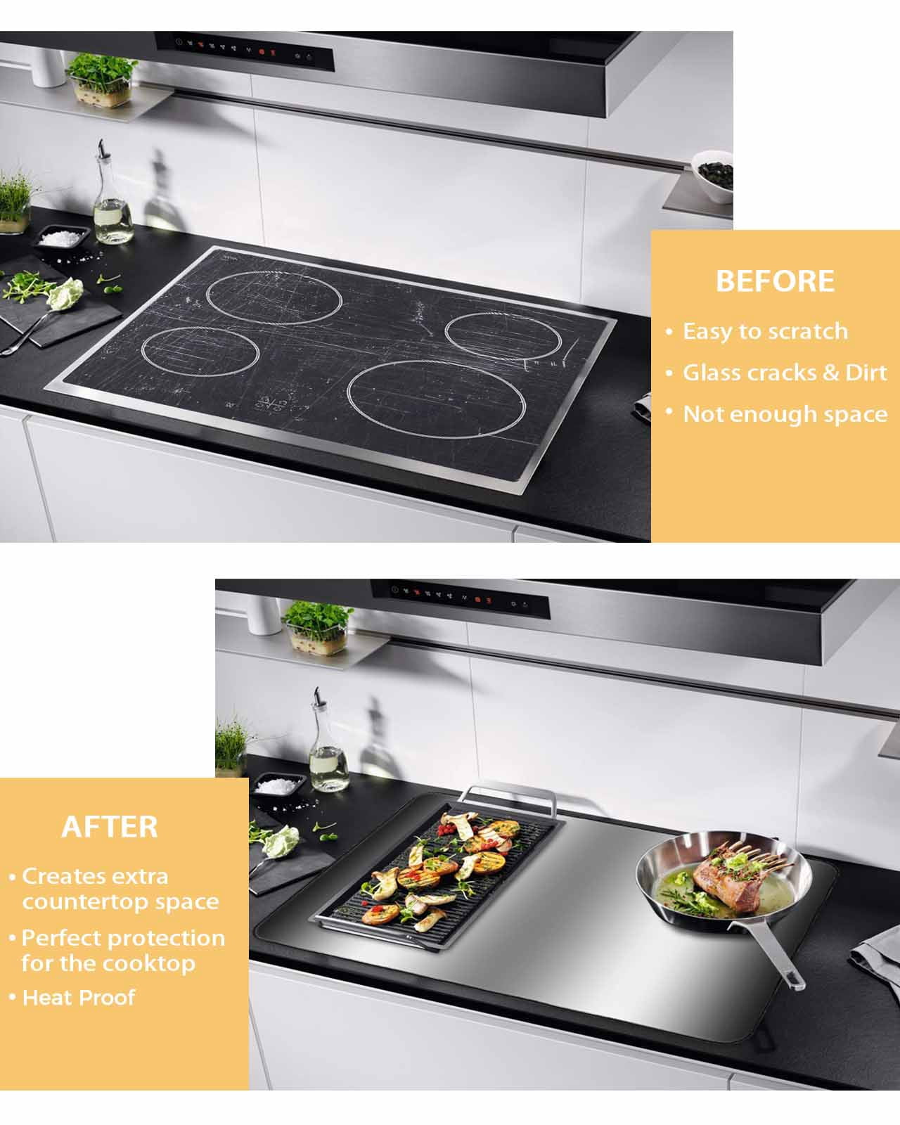 nqOlkjepod Large Induction Cooktop Protector Mat 36"x21", Ombre Black White Stove Top Covers for Electric Stove, Simple Abstract Striped Farmhouse Stove Burner Cover Mats, Glass Top Stove Cover