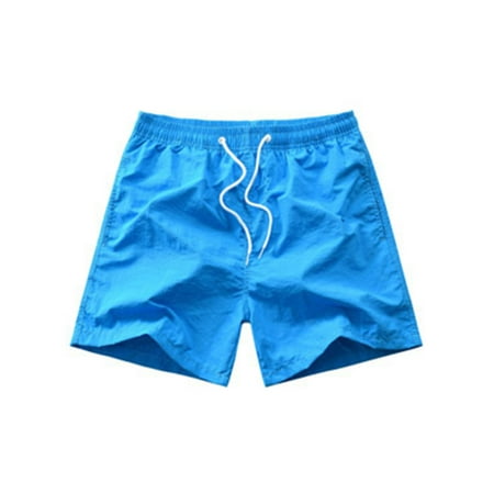 Plus Size Mens Swimwear Boxer Briefs Beach Summer Drawstring Elastic Waist Shorts Holiday Sports Swim Trunks Pants Light Blue