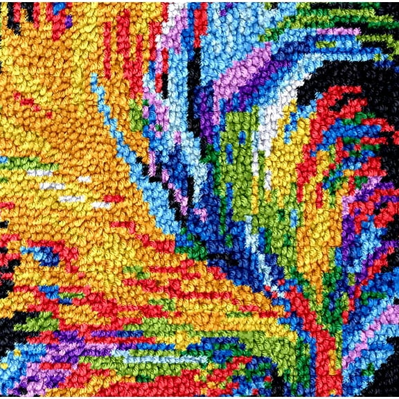 Colorful Feather Latch Hook Rug Kit for Adults DIY Carpet Chair Cushion with Printed Canvas Crochet Yarn Craft Hook and Latch Tapestry for Stools Decoration Pets Warm Pads 40x40cm