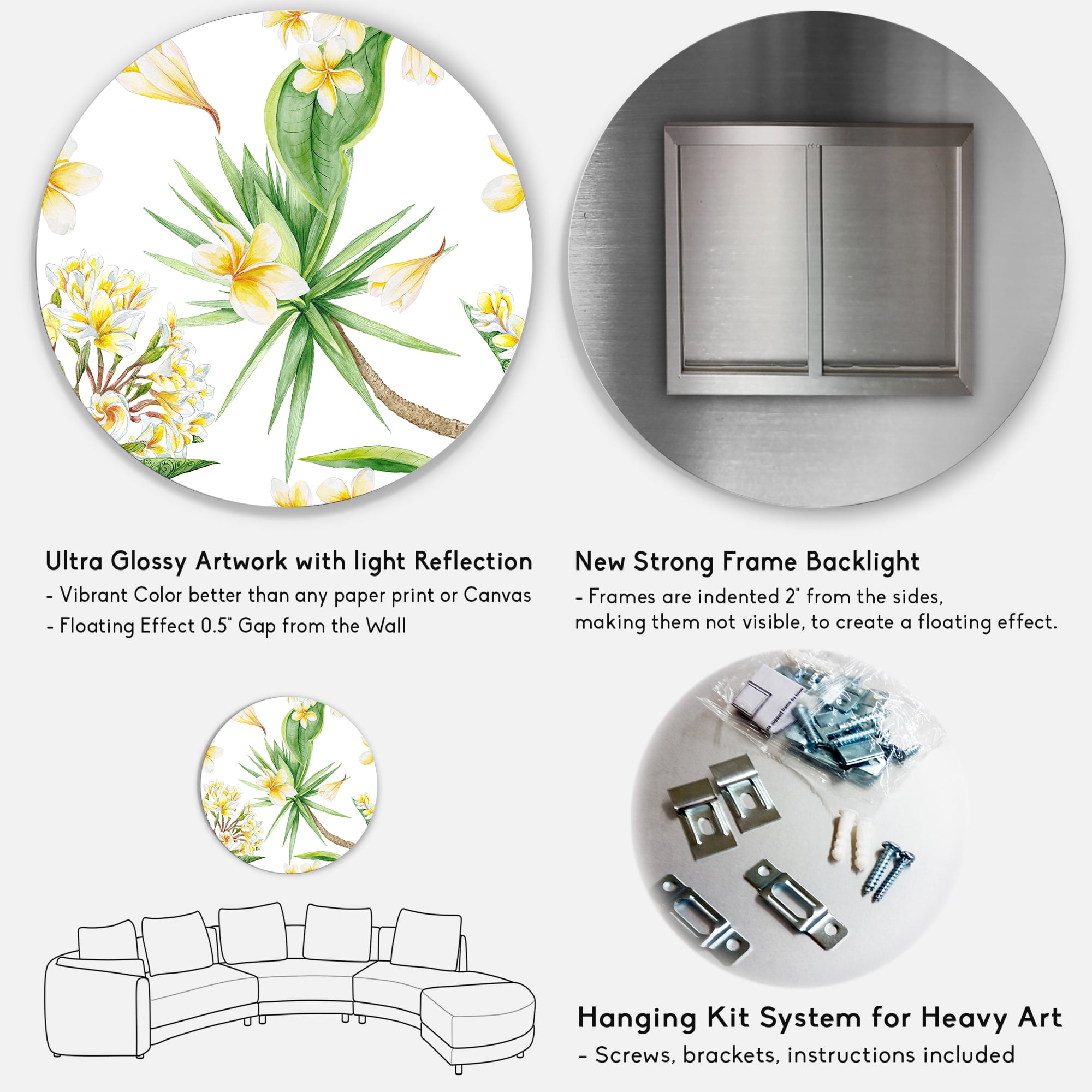 Designart 'Yellow Flowers and Tropical Foliage V' Modern Circle Metal Wall Art 29x29 - Disc of 29