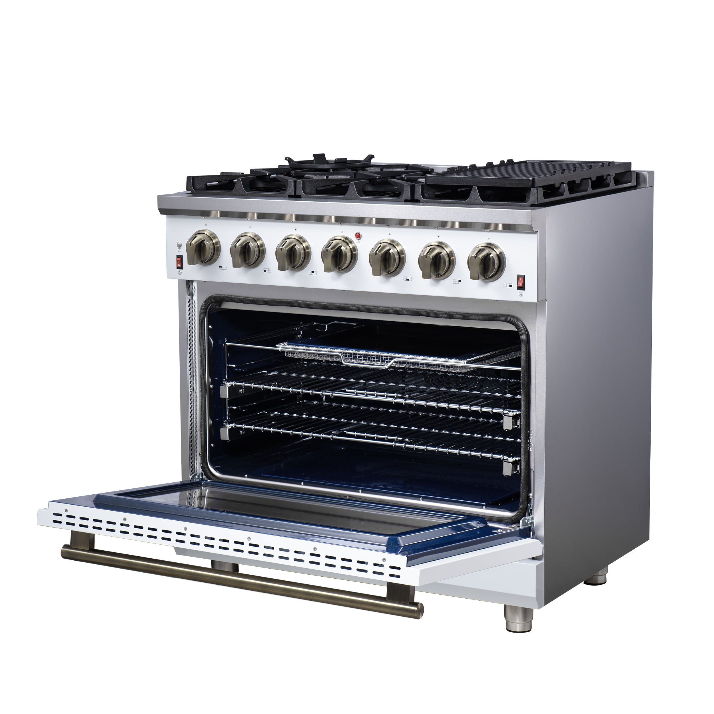 Forno Massimo 36-Inch White Freestanding Gas Range, 6 Sealed Burners, Convection Oven