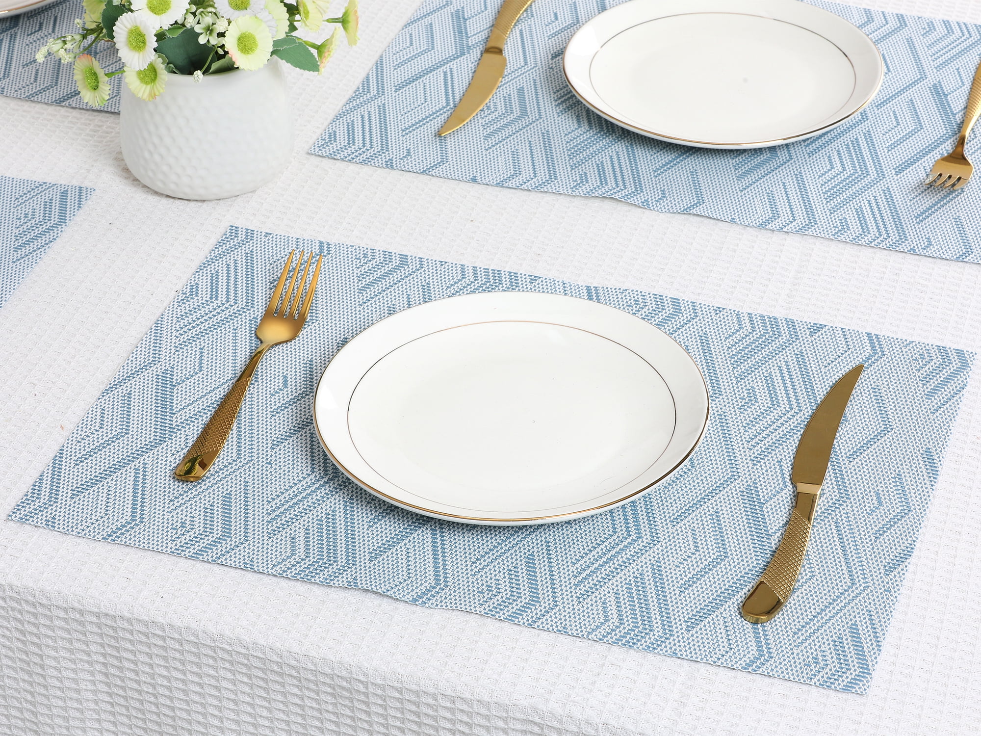 Unique Bargains Set of 8 Placemats for Dining Table Wipeable Table Mat Blue 18x12Inch