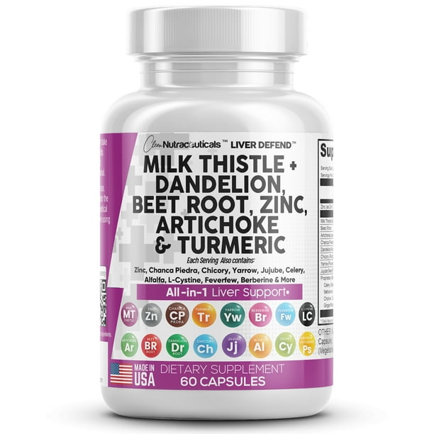 Milk Thistle Dandelion Root Beet Root Zinc Artichoke Turmeric Liver Support Detox and Cleanse