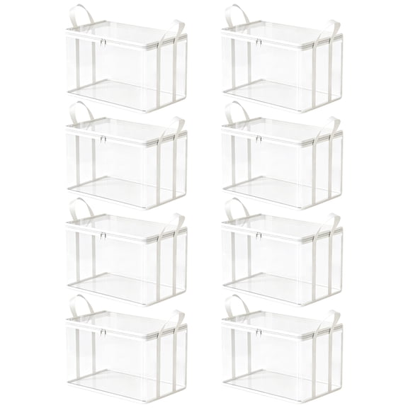 8 Pack Large Heavy Duty Moving Bags, Clear Storage Bins with Lids, Reinforced Handles & Heavy-Duty Zippers Moving Boxes Storage Bags Totes for Clothes Packing, Dorms, College Supplies,White