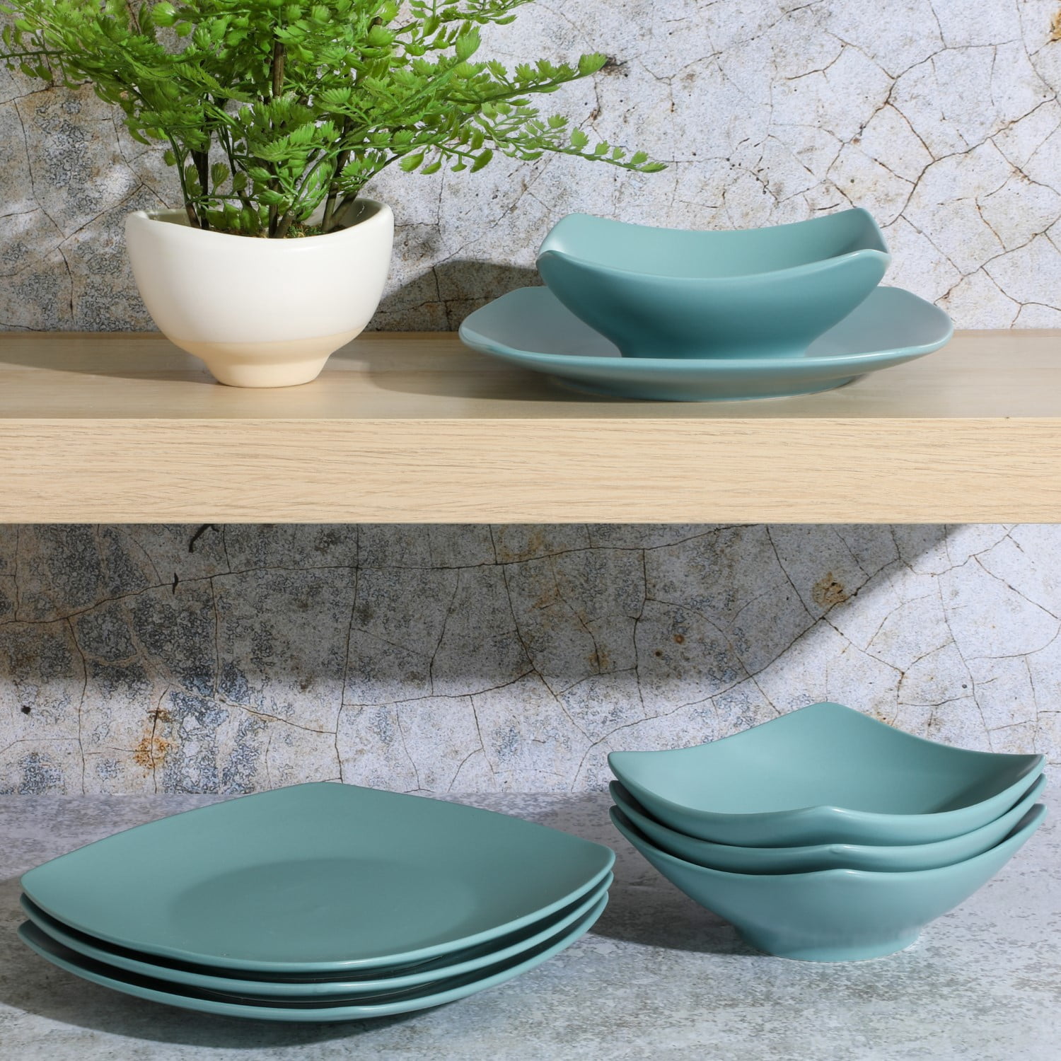 Gibson Home Zen Buffet Matte Porcelain 8 Piece Dinnerware Set - Blue