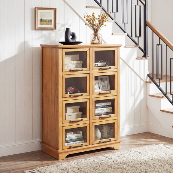 Christopher Knight Home Storage Cabinet with 8 Glass Doors, Multi-Compartment Display Cabinet, Natural