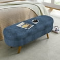 thumbnail image 3 of Oval Storage Bench with Rubber Wood Legs, 43.5" Fabric Ottoman for Entryway & Living Room, 250lbs Capacity (Multiple Colors Available), 3 of 13