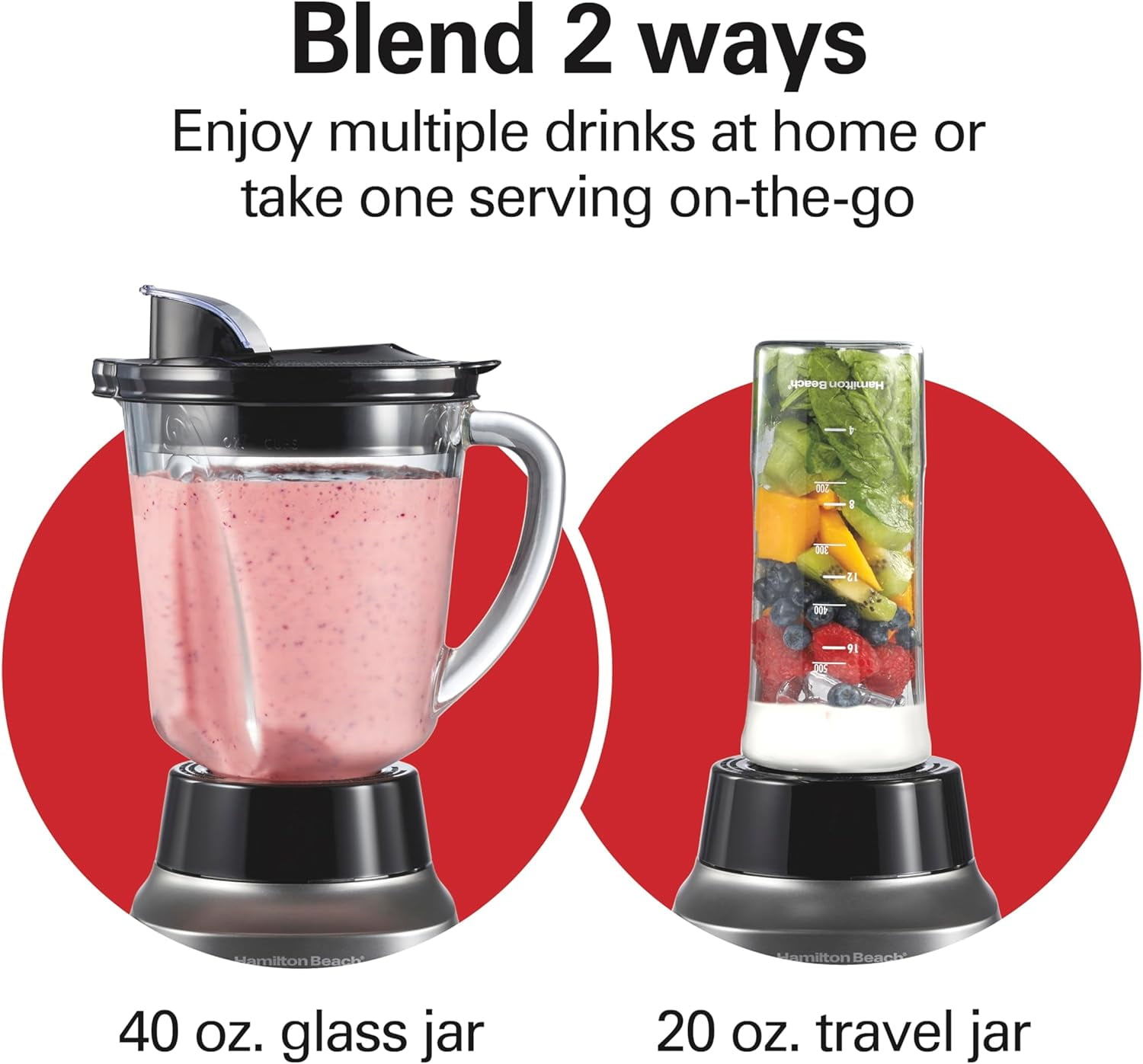 Wave Action Blender with Stainless Steel Blades, 40oz Glass Jar and 20oz Travel Jar, 800  for Smoothies