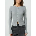 thumbnail image 4 of Gupgi Women Knit Cardigan Autumn Sweater Solid Color Long Sleeve Round Neck Button Up Ribbed Knitwear, 4 of 7