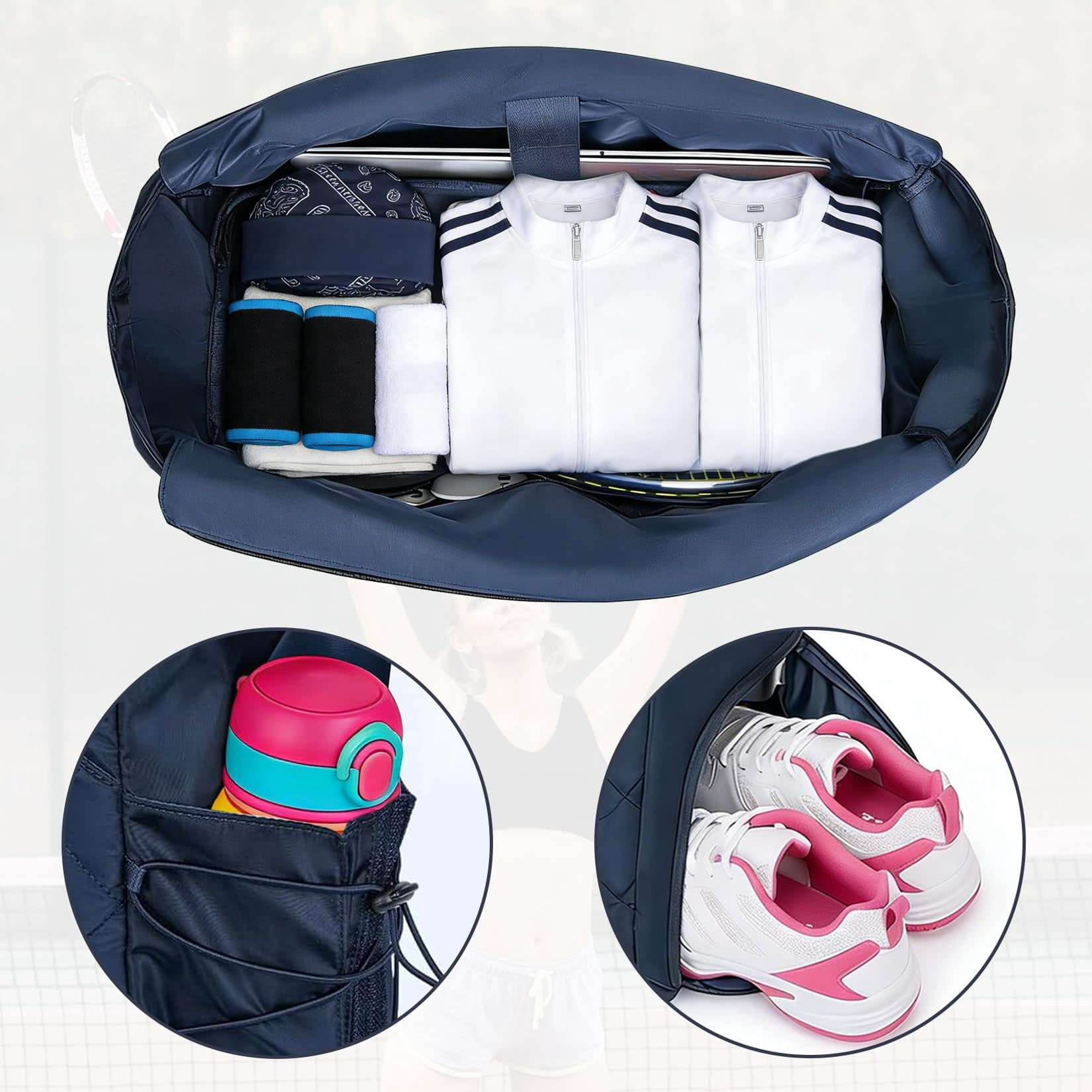 Extra-Large Tennis Tote Bag for Women with Shoe Compartment, 2-4 Rackets & Gear